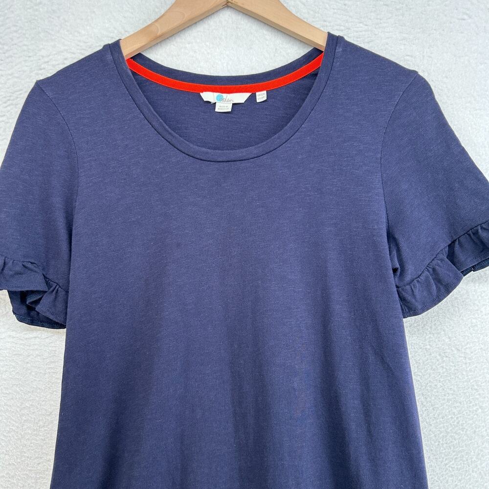BODEN Dress 8R Emily Slub Jersey T-Shirt Shift Ruffle Short Sleeve Cotton Blue - Picture 3 of 14